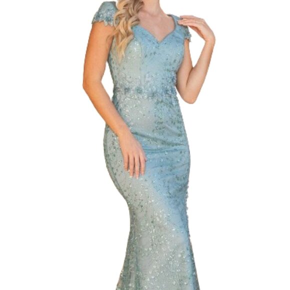 NWT Dancing Queen 4329 Floral embroidered Prom Dresses Sage Size XL - Picture 1 of 6